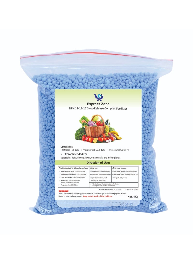 إكسبرس زون سماد NPK ممتاز 12-12-17 وزن 1 كجم لجميع النباتات الداخلية والخارجية - Image 1